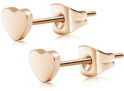 Boucles d'oreilles coeur plat titane sans nickel hypoallergénique pour oreille sensible délicat en forme de coeur pour les femmes filles adolescents - noir, argent, or, or rose
