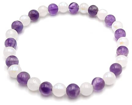 Bracelet Nuit Paisible Pierre de lune et Améthyste en Pierres Naturelles Qualité AAA | Perles rondes 6 mm | fil élastique | Taille standard 18-19 cm | Création Artisanale Française