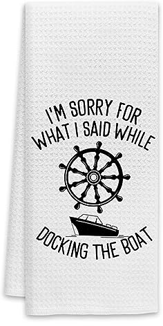 Voatok Gifts for Boat Owners, Boat Anchor Dish Towels, Boat Accessories for Women, Lake Accessories, Nautical Hand Towels, I'm Sorry for What I Said While Docking The Boat Kitchen Towels (White-2)