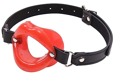 Leather Restraints Ball Mouth Plug Silicone Bondage Ball Gag Red Lips BDSM Toys Adjustable Strap Adult Toys Silicone Restraint Slave SM Game for Lover Couple (B4)