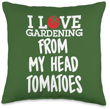 I Love Gardening From My Head Tomatoes Pun Design I Love Gardening from My Head Tomatoes-Funny Pun Soil Throw Pillow, 16x16, Multicolor