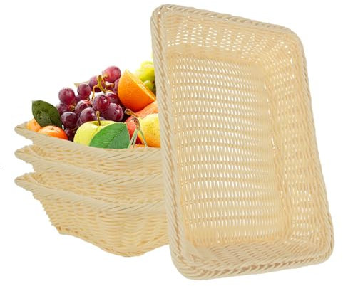 LDHHYH 4er Set Brötchenkorb Geflochten Brotkorb, 35 x 25 x 7 cm brotkörbchen geflochten aus Rattan, Stapelbarer Brotkörbchen Modern Brotkörbe für Restaurant, Lebensmittel, Servieren und Küche