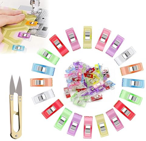 50 Stück Nähklammern Stoffklammern, Nähklammern Kunststoff, Mehrfarbig Nähen Zubehöre, Quilten Clips, Nähclips Mehrzweck, Stoffklammern Zum Nähen, Nähzubehör Multifunktionale Nähklammern