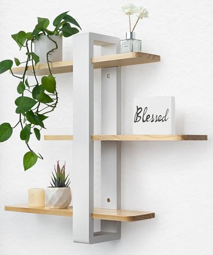 SUMGAR Scaffale da Parete Bianco in Legno, Scaffali Galleggianti, Scaffale Sospeso Grande, Scaffali Decorativi Pratici a Tre Piani in Legno Massiccio per Soggiorno Camera da Letto, Ripiani Rimovibili