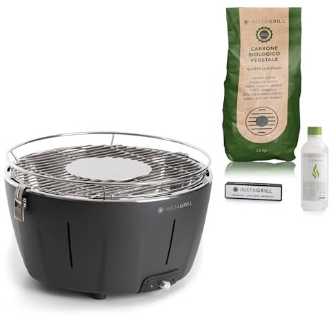 Classe Italy Barbecue de table à charbon sans fumée, avec batterie, charbon et gel inclus. Barbecue portable, s'allume en seulement 5 minutes. Grill de camping. PAK noir anthracite