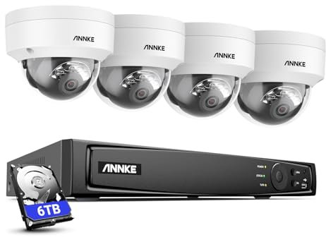 ANNKE Set di telecamere di sorveglianza 4K, 4 telecamere IP PoE da 8 MP, con riconoscimento intelligente delle persone e riconoscimento del veicolo, 8 CH PoE NVR con HDD da 6 TB per videosorveglianza