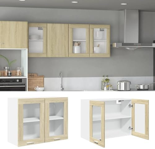 Homgoday Armario Vitrina Colgante de Madera de Ingeniería, Roble Sonoma, 80x31x60 cm, 60 kg