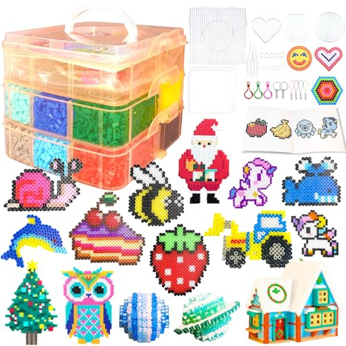 11000 Piezas Cuentas Para Planchar, 5MM Abalorios Fusibles de 20 Colores Set con Caja de Almacenamiento, Guía del Usuario, Diseño DIY de Decoracióny y Manualidade, Para Niños Cumpleaños Navidad