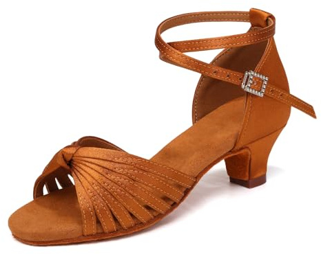 YCALCP Scarpe da Ballo Latino Americano per Bambina Marrone Scuro con Punta Aperta Moda Scarpe Latino Donna Pratica della Salsa Bachata, 34 EU
