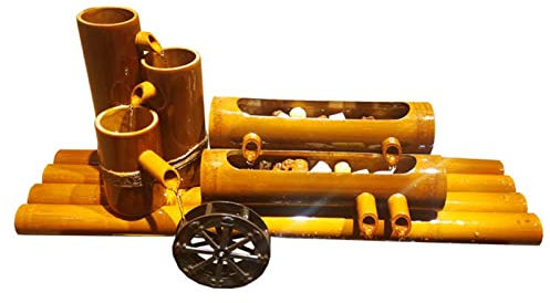 PLMNBQWE Fontaine à Eau en Bambou pour décoration de Jardin, kit de Fontaine en Bambou, Fontaine à Eau de Jardin Zen, Pompe à Eau en Bambou pour Paysage Aquatique