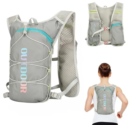 PHMING Gilet Hydratation Running Femme et Homme, Sac Hydratation Running Léger, Gilet de Course Réfléchissant, pour Course à Pied, Randonnée, Cyclisme (Gris)