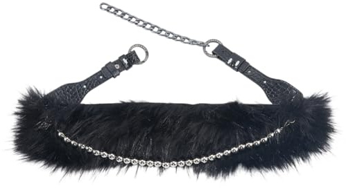 CALFOVERA Faux Fur Leather Chain Waist Belt for Women Western Furry PU Leather Wide Chunky Waistband Adjustable Fur Punk Grunge Wide Cinch Belts for Dresses Pants Halloween Costume(Black)