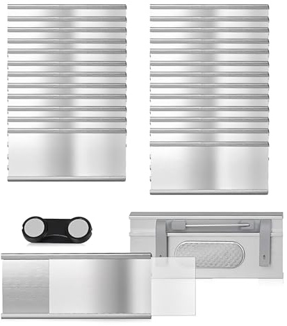 25 stycken aluminium magnet namnskylt, namnskyltar för kläder magnet med stark dubbelmagnet och nål aluminium namnplåtshållare med pappersplats för arbete, utställning, skola (75 x 35 mm)