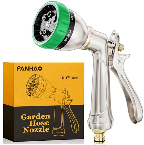 FANHAO Pistola per innaffiare giardino, Pistola irrigazione 100% in metallo con 7 modalità di spruzzo, alta pressione, grilletto posteriore ergonomico per innaffiare piante, lavare auto e animali