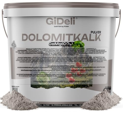 GiDeli Dolomitkalk 5 kg – Gräskalk för vårpuder: Höjer jordens pH-värde – Trädgårdskalk för bättre jordstruktur – Motverkar mossa, rik på kalcium och magnesium