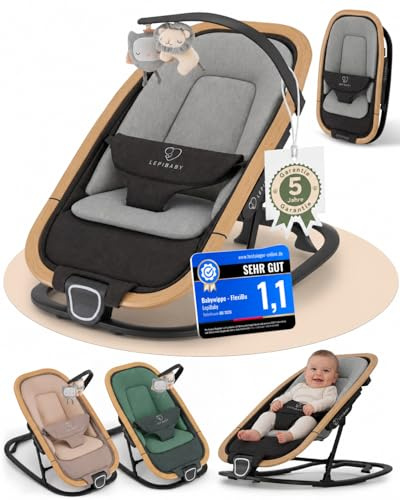 LepiBaby FlexiBu Babywippe Faltbar & Verstellbar | Baby Wippe Neugeborenen bis 12 Monate | Bouncer Newborn-Einsatz | Babywiege, Baby Schaukel, Wiege, Kinderwippe, Rocker Kinder, Schaukelwippe | Grau