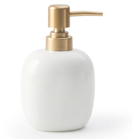White Ceramic Soap Dispenser - 360ml Hand Soap Dispenser with Long Spout Refillable Shampoo Lotion Dispenser Elegant Oval Design for Bathrooms Kitchens Hotels