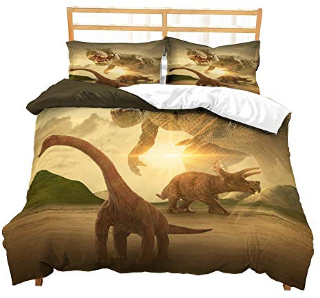 BeSpring Boys Cartoon Dinosaur Family Bedding Set Twin Full Queen King Size Bedclothes Duvet Cover Set 3 PCS Bed Linen Set No Filling