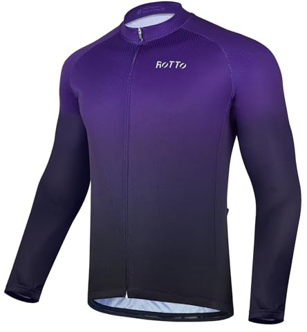 ROTTO Maillot Ciclismo Hombre Camiseta Bicicleta Manga Larga con Bolsillo Serie de degradados