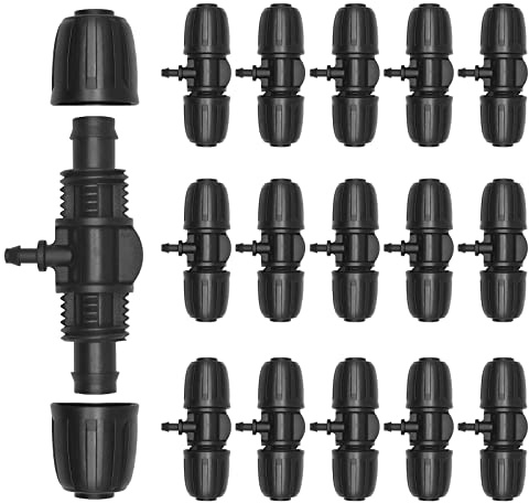 Hydrogarden 15 PCS Connettore Tubo da Giardino Connettori a T con Spinato Irrigazione a Goccia Connettore Tubo a Sei Vie per 1/2 Pollice a 1/4 di Pollice Tubo per Irrigazione