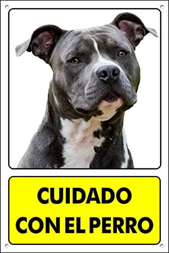 Pubblimania AMSTAFF CUIDADO CON EL PERRO - Cartel de metal aluminio - Grosor 3 mm | Cm 20x30