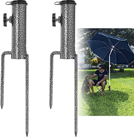 Taipintee Base Sombrilla, 2 Piezas Ajustable Soporte Sombrilla Playa, Pincho de Sombrillas con Tapa, Metal Hueco-ParagüEro Soporte Sombrilla, Adecuado para Playa o Tierra