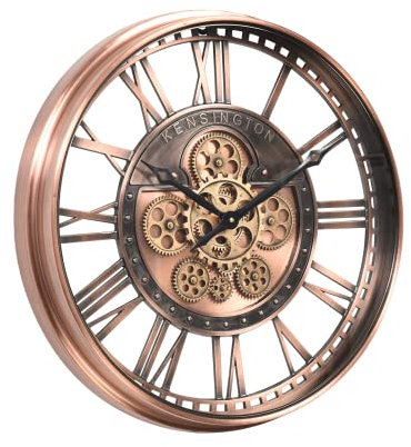 Wanduhr mit echtem Bewegungsgetriebe Zahnrädern, modern, 53,3 cm, industriell Steampunk, groß, Metall,Wanduhr für Wohnzimmer, Dekor, Büro ,Küche, antike Bronze, Kupfer römische oder arabische Ziffern