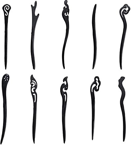 10 Stück Retro Haarstäbchen, Holz Haarstäbchen, Handgefertigte Geschnitzte Haarnadel, für Langes Haar Styling Frauen
