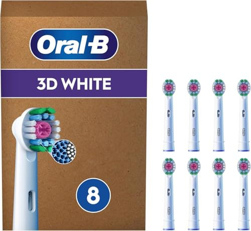 Oral-B 3D White elektrische Zahnbürstenköpfe, Packung mit 8 Ersatzbürstenköpfen, Aufheller, mit exklusiver Polierschale zum Entfernen von oberflächlichen Flecken, geeignet für Briefschlitz