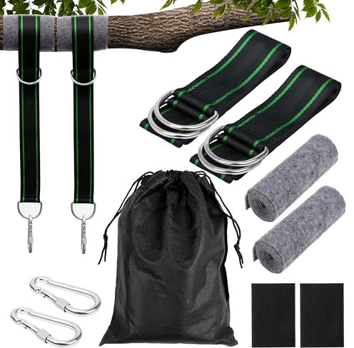 Belle Vous Sangles pour Hamac et Balancoire - Support de Fixation avec Crochet Mousqueton et Coussinet de Protection Arbre - Sangle de Suspension pour Exterieur - Supporte 900kg