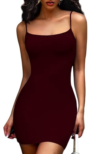 Joyshaper Abito estivo da donna, senza maniche, elegante, per il tempo libero, con reggicalze, #2 rosso vinaccia, M