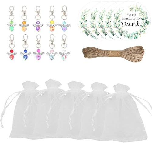 suaywo 32 Stück Schutzengel AnhäNger, Engel Anhänger Gastgeschenke Hochzeit Schutzengel Schlüsselanhänger Schutzengel-Anhänger + Organzabeutel + Kraftpapier Geeignet für Hochzeiten, Taufen