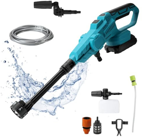 Akku Hochdruckreiniger, 200 BAR 21 Akku Tragbarer Hochdruckreiniger mit 6-IN-1 Düse,3500W Bürstenloser Motor,380L/Hfor Car Fence Floor Cleaning Irrigation (Ohne Batterie)