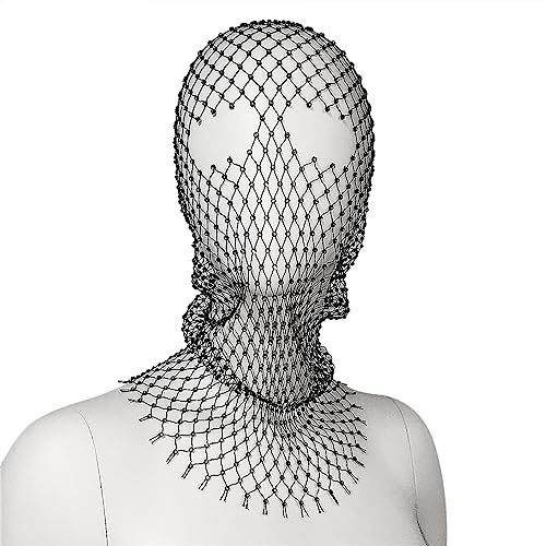 RUIXIA Womens Rhinestones Fishnet Masks Rhinestone Mesh Mask Women Crystal Full Face Veil Head Cover Wrap Halloween Accessories Nightclub Rave Party Costume