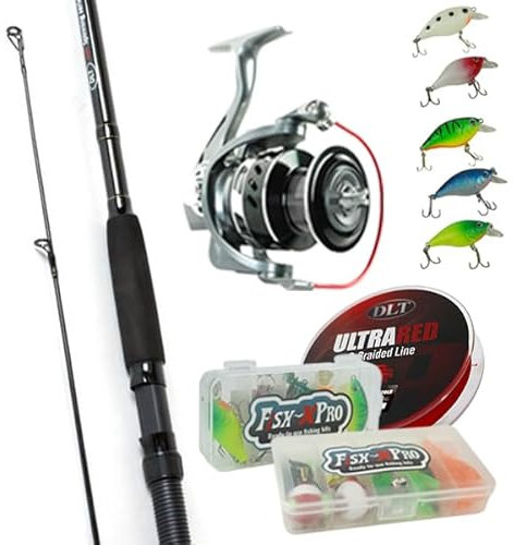 DLT Pursuit Spinnrute Komplett 2,70M - Angelrute Set - Angelrute mit Mühle und Geflochtener Angelschnur - inkl. Köder - Inkl Tacklebox mit Zubehör