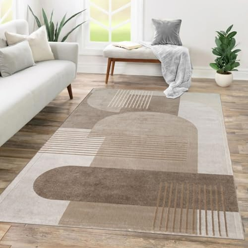 TT Home Alfombra Salón Comedor Pelo Corto Diseño Abstracto Geométrico Lazo Raya Óptica Estilo Moderno, Tamaño:160x230 cm