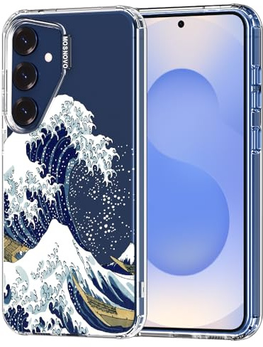 MOSNOVO Case for Samsung Galaxy S25 Plus/Galaxy S24 Plus, [Buffertech 6.6ft Military-Grade Drop Protection] [Anti Peel Off Tech] Clear TPU Bumper Phone Case Cover Design - Great Wave