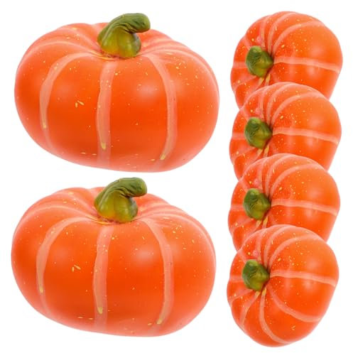 ULTECHNOVO 6pcs Mini Artificial Pumpkins Simulated Decorative Pumpkins for Halloween Thanksgiving Orange