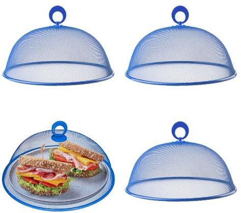 Zillary 4 Pezzi Copertura in Rete per Alimenti, Coperture per Alimenti in Rete Metallica, Coperchio per Alimenti a Mosca, Riutilizzabile, per Barbecue Picnic (Blu, 24cm)
