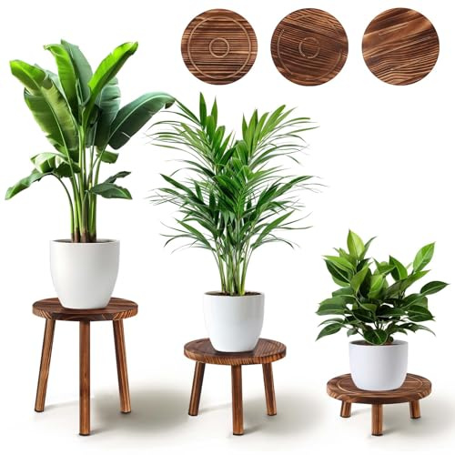 Lot de 3 tabourets à fleurs en bois, hauteur 4 7 11 support à plantes | support à fleurs pour différentes tailles de pots, tabouret, repose-pieds, étagère moderne pour balcon, jardin, salon
