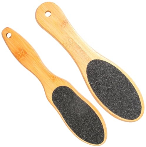 Lot de 2 limes à callosités pour pieds avec poignée en bambou double face - Soins des pieds en pierre ponce efficace - Pour enlever les callosités en douceur - Lot de 2 (ovale + forme de goutte)