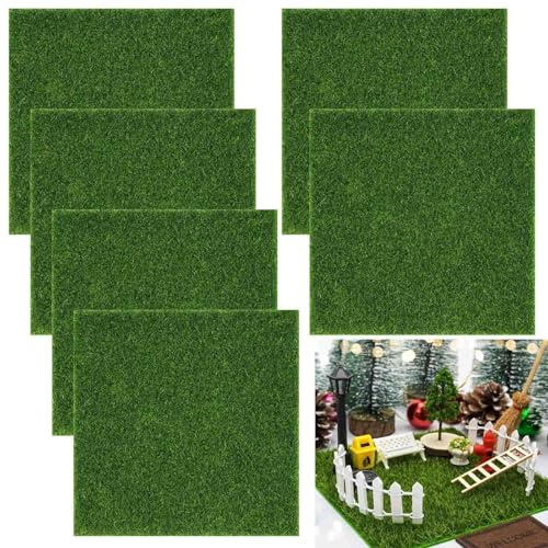 JOOTUEPO 6 PCS Fake Grass Sheets, 15 x 15cm Miniature Artificial Model Grass, Realistic Garden Lawn for Dollhouse, Landscape Models, DIY Garden, Fake Lawn Ornament for Indoor Outdoor Use
