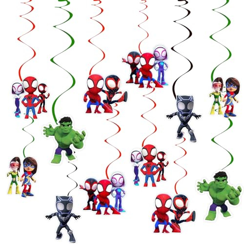 12Pcs Spider Birthday Party Supplies, Spider and Friend Theme Hanging Swirl Decorations, Superhero Hanging Swirls Ceiling Streamers, for Kids Birthday Baby Shower Party Decorations