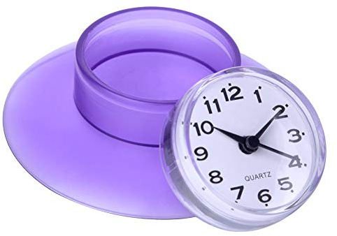 Kukyller Mini orologio da doccia, orologio da parete con ventosa, orologio al quarzo con quadrante in acrilico per bagno e piscina, con quadrante di facile lettura (viola)