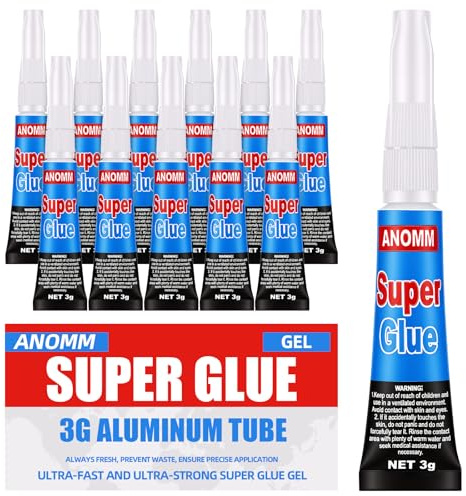 ANOMM 12 x 3 g superlim extra starkt, universellt gellim superlim | Transparent och sömlös, förhindrar munstycksförstoppning, superlim för plast, gummi, läder, metall, keramik och glas