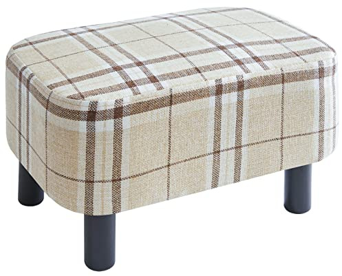 YMYNY Pouf Ottoman Housse Repose Pied Rectangle, Couverture pour Tabouret de Canapé Élastique, Lin Couvercle, Bois Solide, Tabouret de Salon, 42 x 29 x 23 cm, Motif à Rayures HD-HRF-BD215