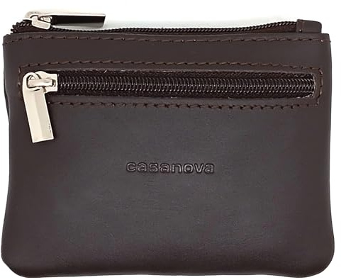 Monedero de Piel con 2 Cremalleras - Unisex - Hecho a Mano - 10012 Marron