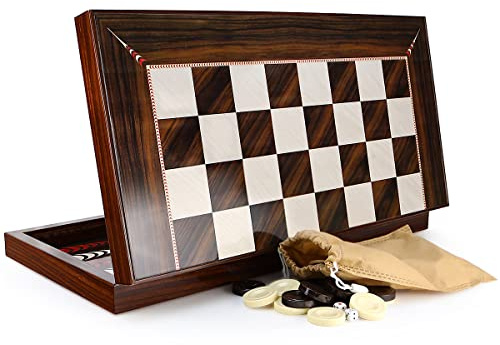 Elegans klassisk Backgammon XXL Tavla premiumspel handpolerad spelbräda med högglans och magnetisk stängning 50 x 50 cm inklusive lekstenar och tärningar orientalisk