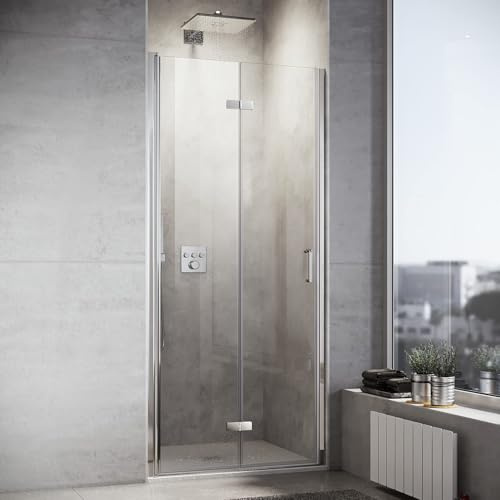 Sonni Mamparas de Ducha Frontales Puerta Plegable 76x195 cm, Cristal ESG Templado de 6mm con Recubrimiento Nano