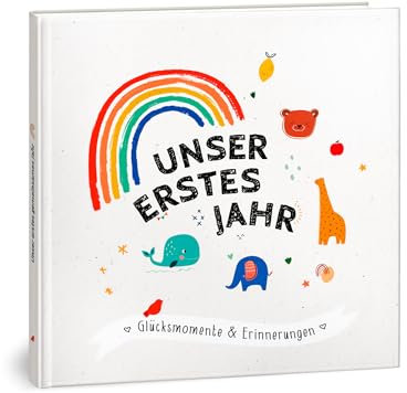 Babyalbum Unser erstes Jahr - Farbenfrohes & liebevolles Babyalbum für die schönsten Erinnerungen - Babybuch zum Eintragen für das 1. Lebensjahr - Baby Erinnerungsbuch & Geschenk Geburt (ohne Prägung)